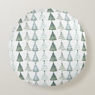 Coussins Ronds Arbres de Noël minimalistes modernes Doodles