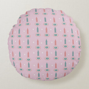 Coussins Ronds Arbres de Noël Snowflakes vert rose