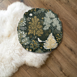 Coussins Ronds Arbres de Noël vintage boho blanc vert or