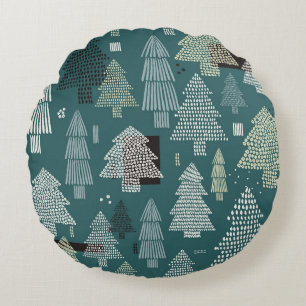 Coussins Ronds Arbres d'hiver, motif vintage de Noël.