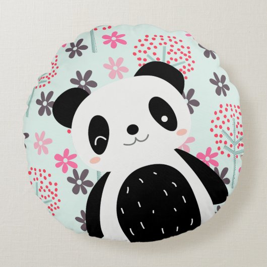 Coussins Ronds Arbres, fleurs et ours de panda (Devant)