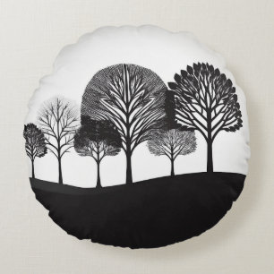 Coussins Ronds Arbres noirs et blancs