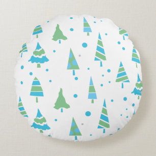 Coussins Ronds ARBRES VERTS BLEUS Forêt Bois Jeu de Noël