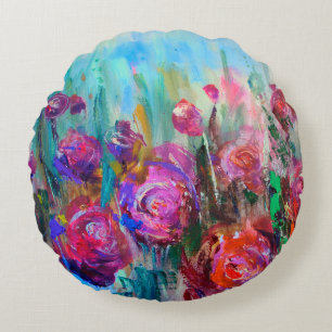 Coussins Ronds Arbuste à fleurs de pivoines, peintures modernes,