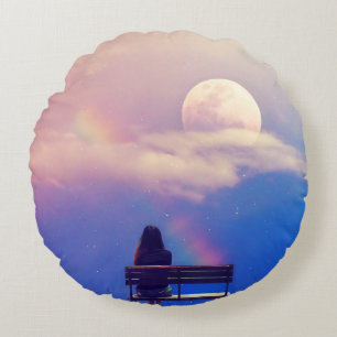Coussins Ronds Arc-en-ciel de lune : Pastel Sky Beauty.
