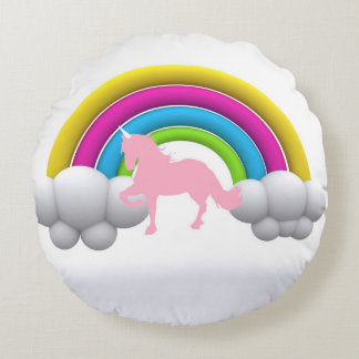 Coussins Ronds Arc-en-ciel, nuages, licorne, coutume imprimée