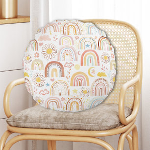 Coussins Ronds Arcs-en-ciel Colorés Mignons et Fleurs de Margueri