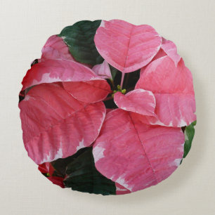 Coussins Ronds Argent Star Marbre Poinsettias Pink Holiday Floral