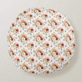 Coussins Ronds Arrangement floral d'automne avec Citrouilles et R
