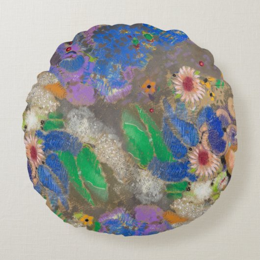 Coussins Ronds Arrière - plan de fleurs abstrait d'Odilon Redon. (Devant)