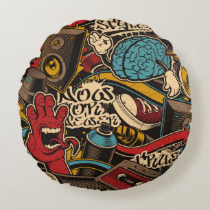 Coussins Ronds Arrière - plan de graffiti sans couture. Ppa trans