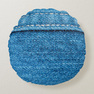 Coussins Ronds Arrière - plan de texture jeans bleu.