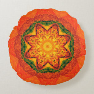Coussins Ronds arrière - plan orange kaléidoscope Abstrait. Belle