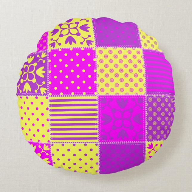 Coussins Ronds arrière - plan patchwork avec différents art motif (Devant)