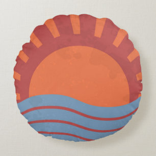 Coussins Ronds arrière - plan vintage avec mer et soleil. Rétro é