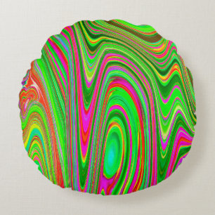 Coussins Ronds Art abstrait groovy vert citron vert et magenta
