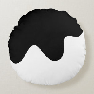 Coussins Ronds Art abstrait minimaliste noir et blanc moderne