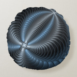 Coussins Ronds Art abstrait moderne fractal bleu gris plastique 3