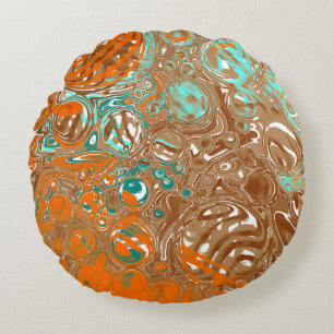 Coussins Ronds Art Abstrait orange, Brown, Turquoise et turquoise