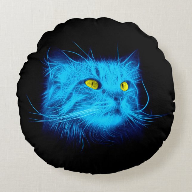 Coussins Ronds Art de chat néon bleu Cool - Conception d'animal l (Devant)