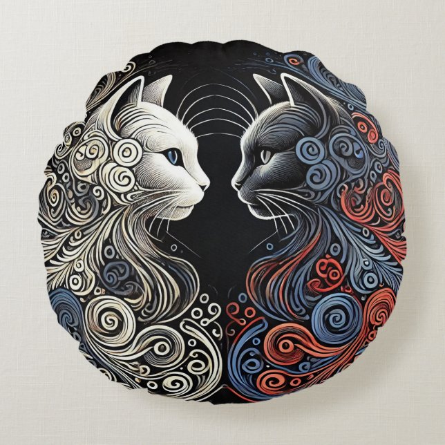 Coussins Ronds Art de chats abstraits (Devant)