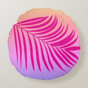 Coussins Ronds Art de feuille de palmier tropical rose orange cad