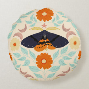 Coussins Ronds Art de motif de papillon de nuit Cottagecore Con