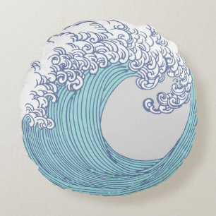 Coussins Ronds Art de vague de surf Ukiyo-e japonais vintage de l