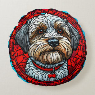 Coussins Ronds Art de vitrail de chien