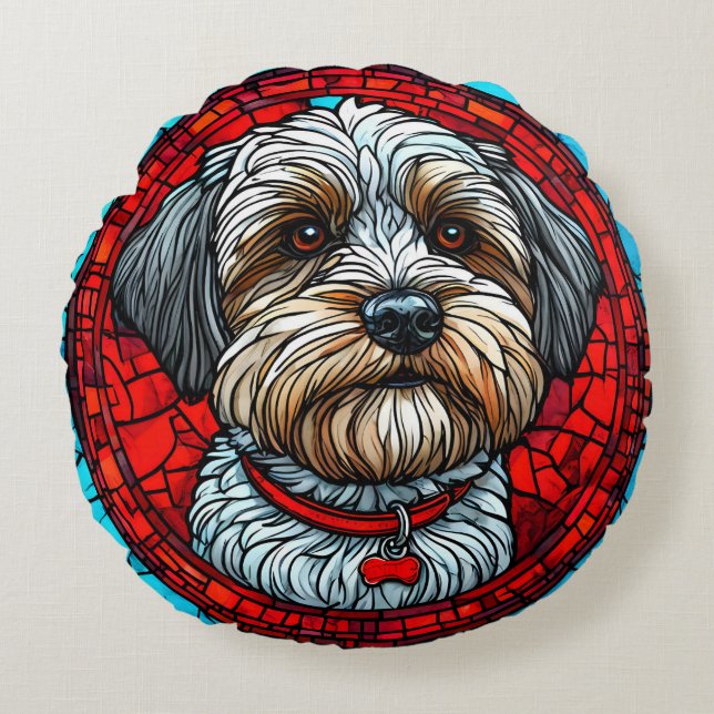 Coussins Ronds Art de vitrail de chien (Devant)