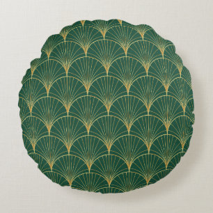 Coussins Ronds Art déco feuille de palme verte