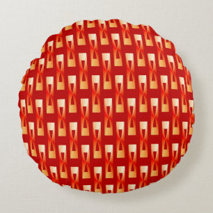 Coussins Ronds Art Déco Géométrique Métallique - Rouge et Corail