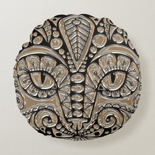 Coussins Ronds Art déco or et chat de style égyptien noir (Devant)