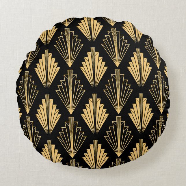 Coussins Ronds Art Déco Or Noir : sans couture (Devant)