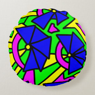 Coussins Ronds Art doodle de fleurs bleues