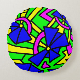 Coussins Ronds Art doodle de fleurs bleues