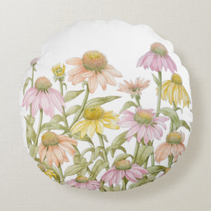 Coussins Ronds Art floral à l'aquarelle des fleurs coniques botan