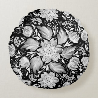 Coussins Ronds Art folklorique monochrome noir et blanc