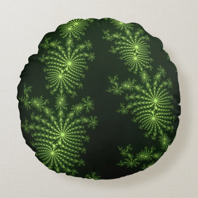 Coussins Ronds Art Fractal Vert Pin Design (Devant)
