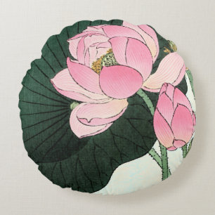 Coussins Ronds Art japonais vintage - Fleur Lotus Rose