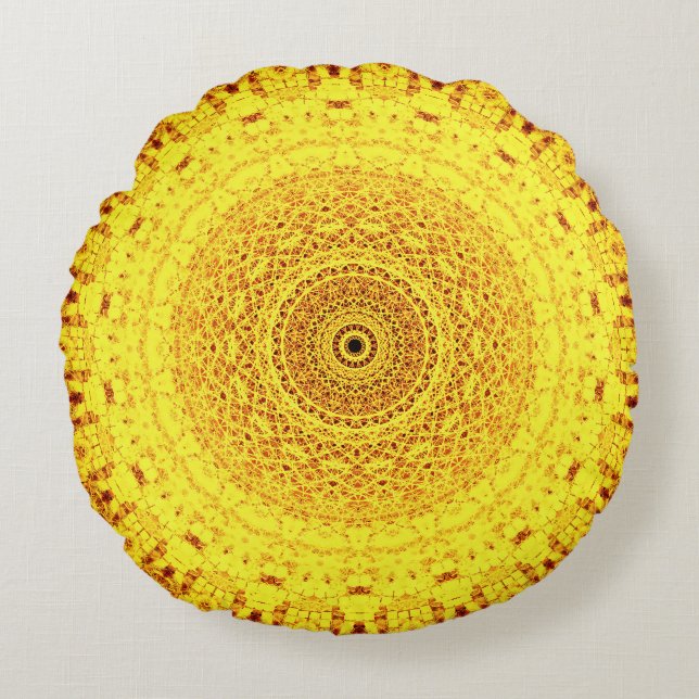 Coussins Ronds Art jaune de mandala (Devant)