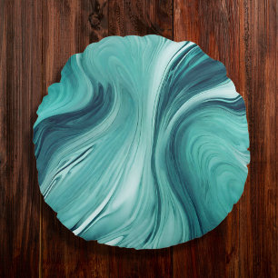 Coussins Ronds Art liquide sarcelle abstrait