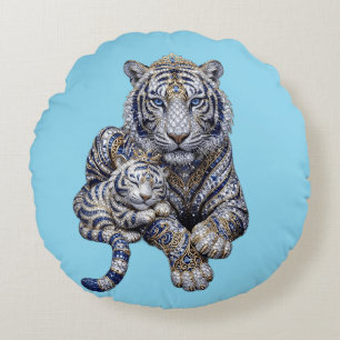 Coussins Ronds Art Majestueux du Tigre Blanc Royal Joyau