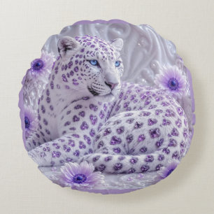 Coussins Ronds Art majestueux royal violet de léopard orné de bij