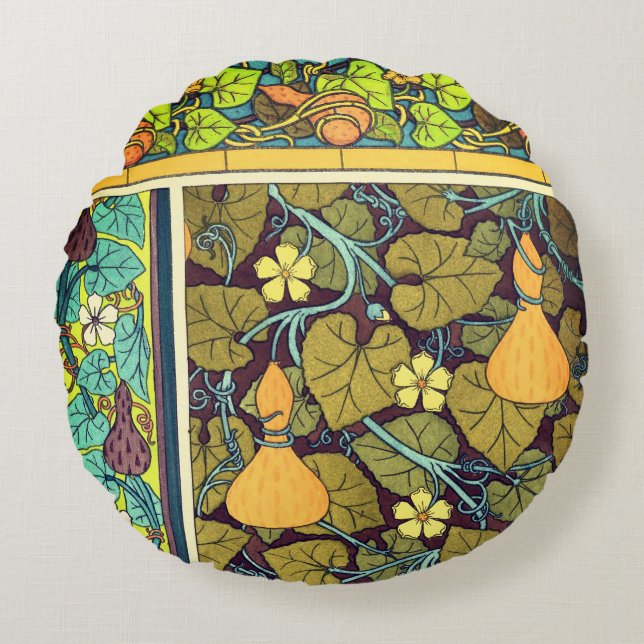 Coussins Ronds Art nouveau automne floral élégant gourde rouge vi (Devant)