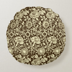 Coussins Ronds Art Nouveau Carnation Damas, Brown et crème