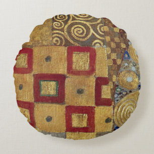 Coussins Ronds Art Nouveau Klimt - Or, Rouge, Vieil Or, Argent
