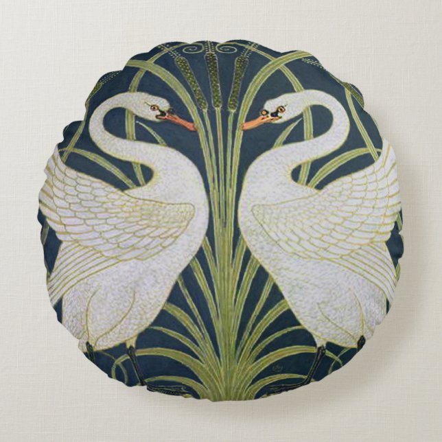 Coussins Ronds Art Nouveau Swan Deux Swans (Devant)