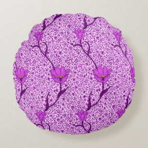 Coussins Ronds Art Nouveau Tulip Damask, Violet et Orchidée