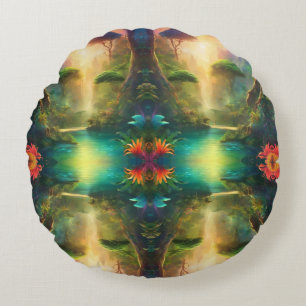 Coussins Ronds Art numérique Kaleidoscope Résumé Nature River Ref